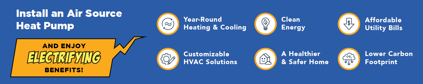benefits of heat pumps include clean energy and year round heating and cooling.