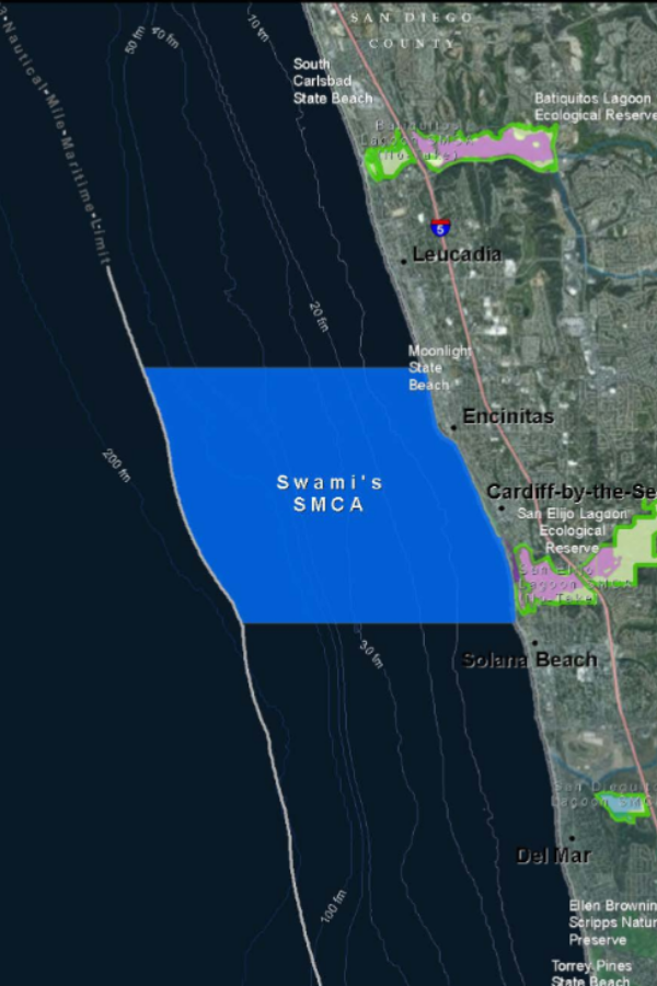 Map showing the boundaries of Swami's State Marine Conservation Area.