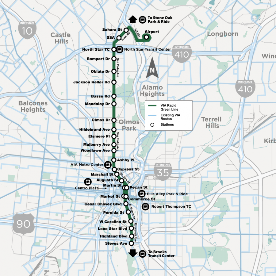 map of the proposed green line connecting the north and south sides of San Antonio
