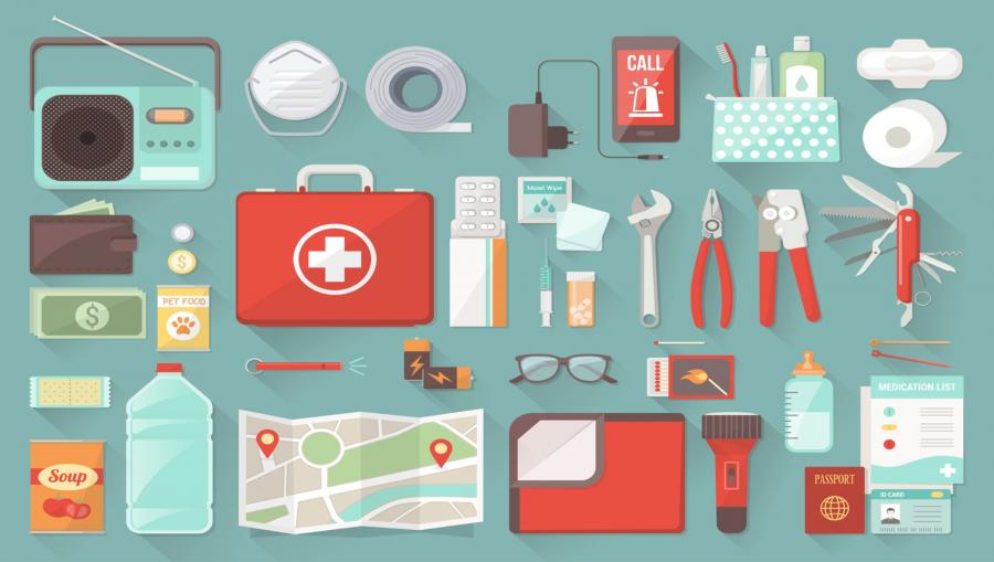 graphic of various items you might find in an emergency preparedness kit