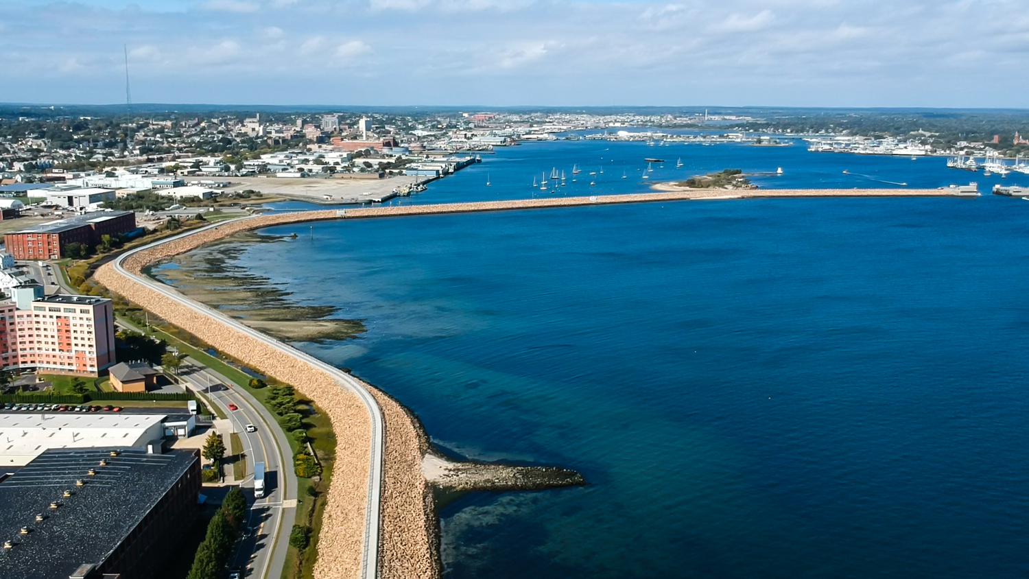 Overhead view of New Bedford's coastline