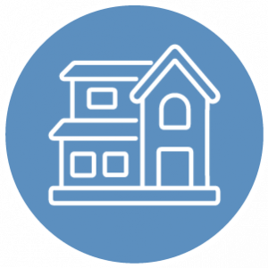 a logo of a two story home