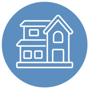 a logo of a two story home