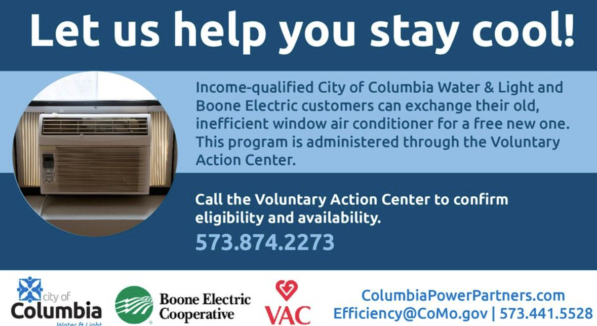 Advertisement for the CoMo Water & Light AC exchange, phone number 5738742273