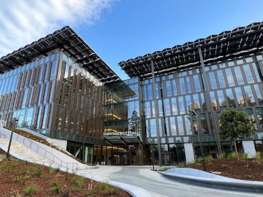 Photo of the entrance to the new Sunnyvale City Hall.