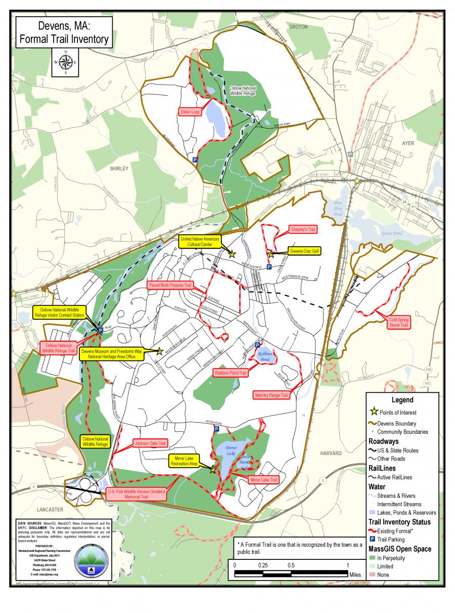 Devens' many trails and walking paths are pictured in this local trail map.