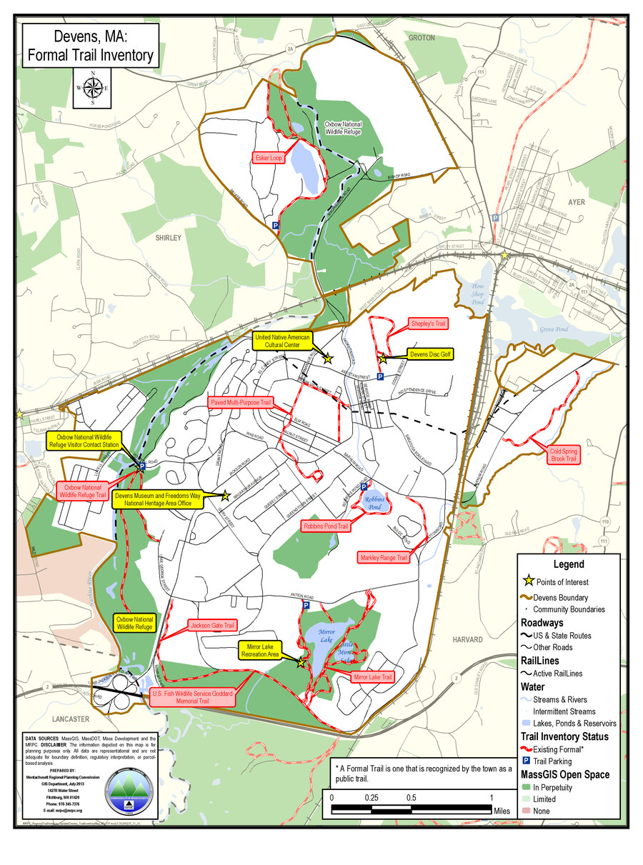 Devens' many trails and walking paths are pictured in this local trail map.