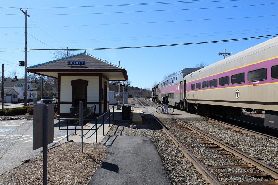 A commuter line stop in Devens along the MBTA Fitchburg line is pictured.