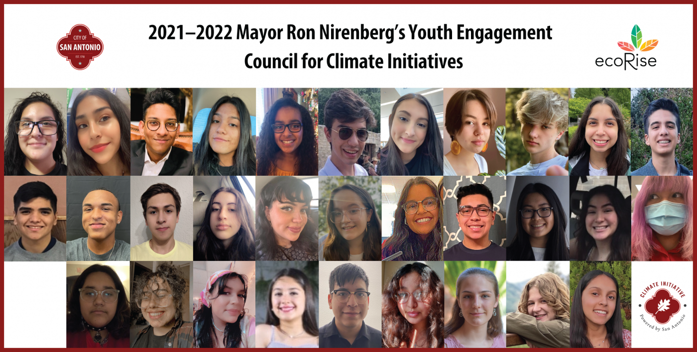 A gallery of headshots from the 2021-2022 Mayor Ron Nirenberg's Youth Engagement Council for Climate Initiatives
