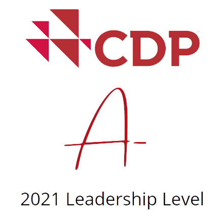 the CDP logo, A-, 2021 Leadership Level