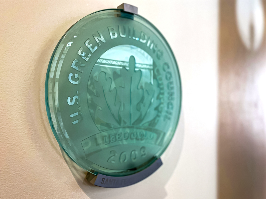 LEED Gold Plaque hung on a wall